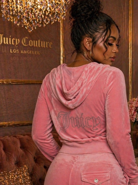 Juicy Couture Sweaters - Juicy Couture- NWT Dusty Rose Velour Rhinestone Logo Size Large